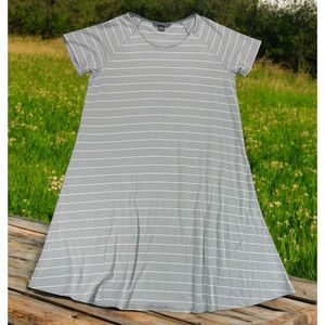 Free Fly Shirt Dress Womens Sz XL Bamboo Dockside Gray White Striped Comfy Cozy